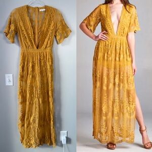 Honey Punch | Dresses | Honey Punch Lace Maxi In Mustard | Poshmark